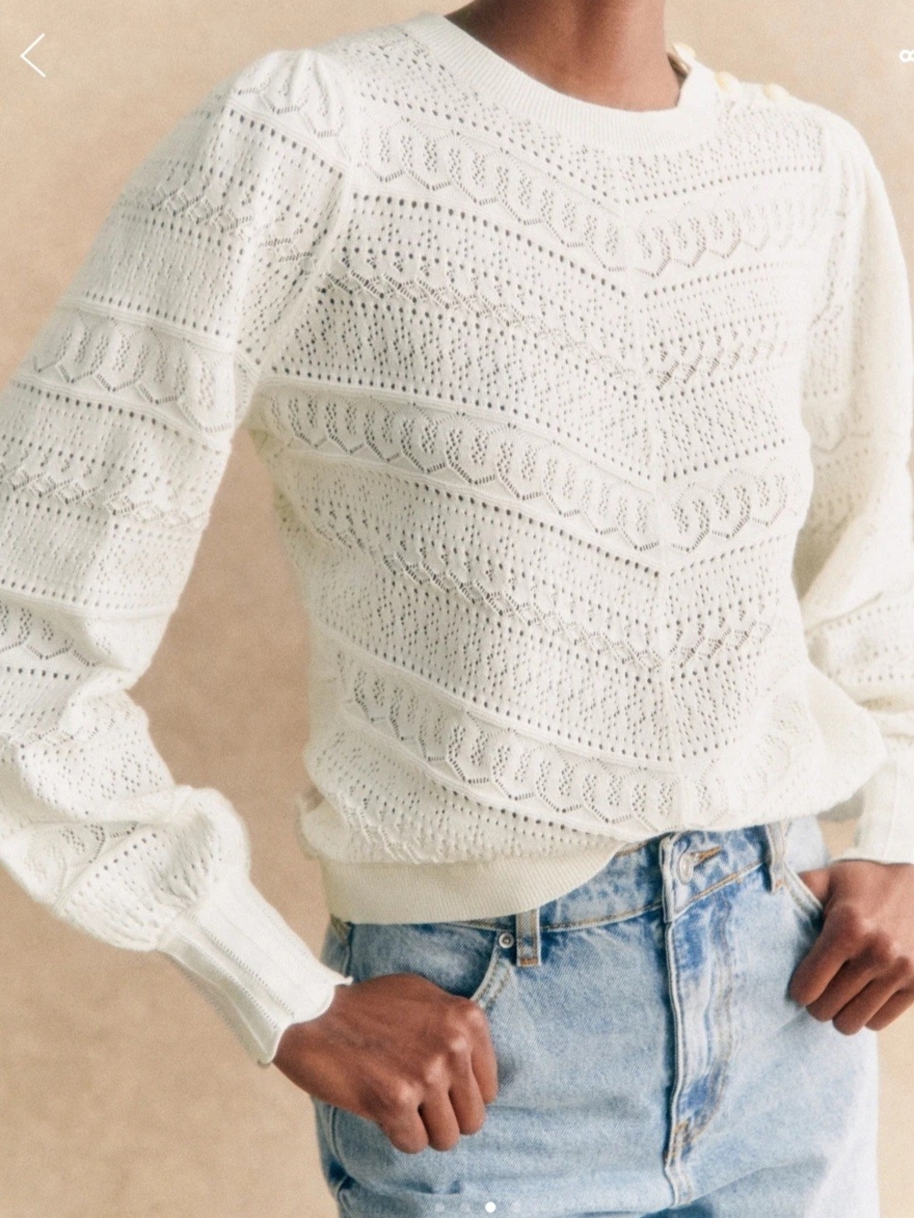 Sezane Soline Balloon Sleeve Fancy Knit Jumper in White XS NWT